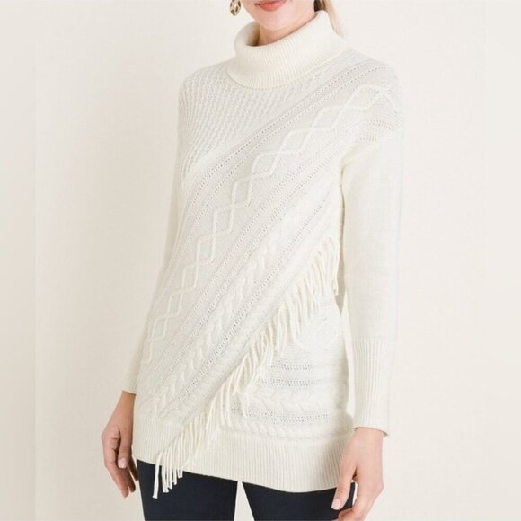 Chico's Turtleneck Cable Knit Ivory Tunic Sweater Size Large - Picture 9 of 9